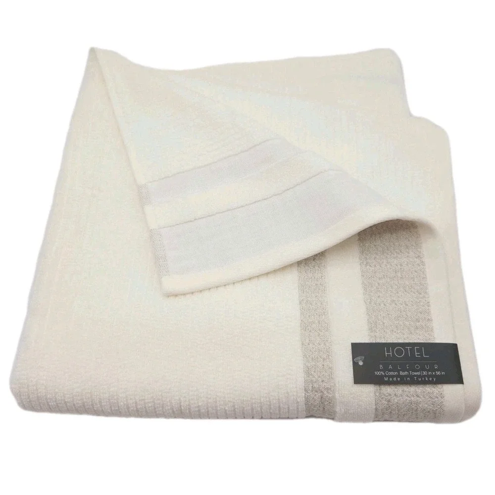 Hotel Balfour 4pc Cream And Taupe Turkish Cotton Towel Set 2 Bath 2 Hand Japandi